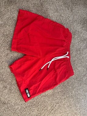 Men's Red Athletic Swim Shorts with Drawstring